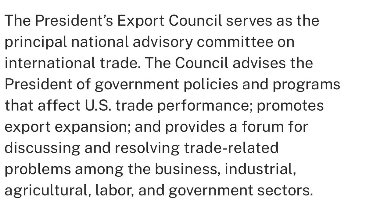 I am honored to be appointed a member of the President’s Export Council. whitehouse.gov/briefing-room/…