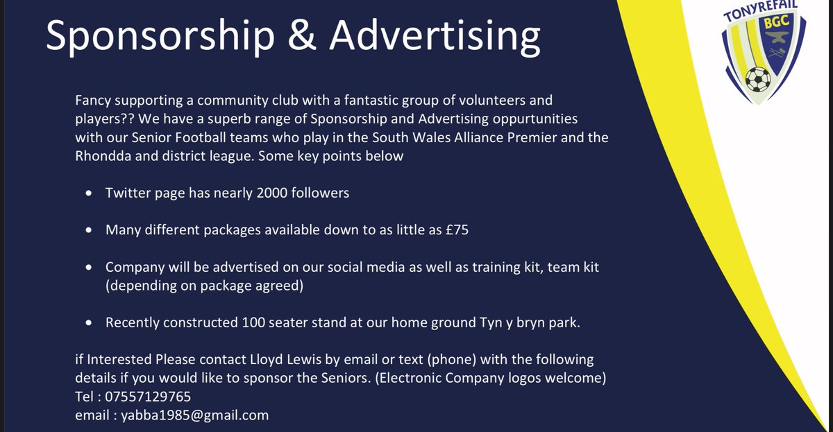 Great opportunities to support the club.
