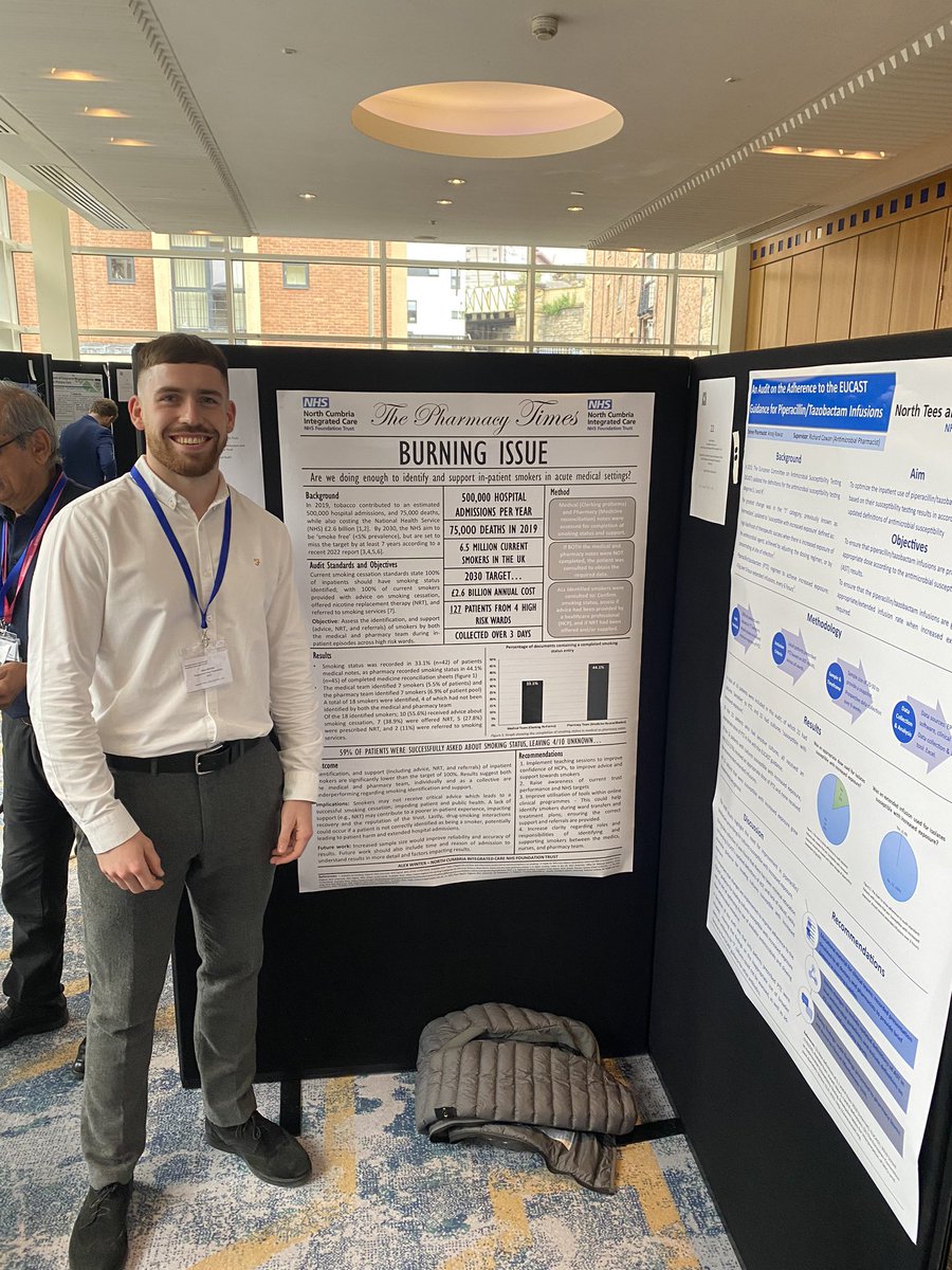 AlexW99_Pharm's tweet photo. Brilliant day at the #GNPRC2023 exploring the issues with health inequalities across the North East and UK; such an eye opener! 

It was a pleasure to be given the opportunity to share my audit results surrounding the identification and support of smokers in acute settings. https://t.co/qB8f4PNZiK