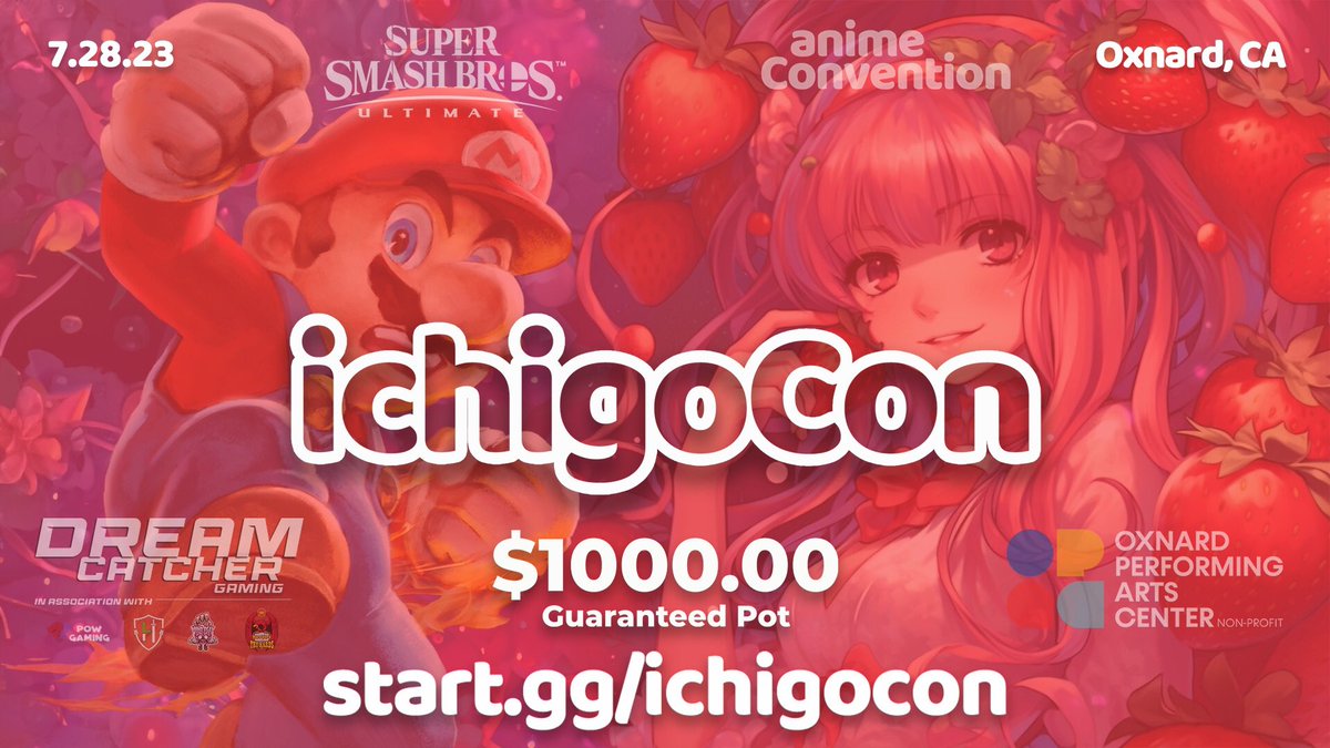 DreamCGaming's tweet photo. We have also officially passed 85 attendees for Smash Ultimate at #Ichigocon2023!🍓Which means that the pot increases!💸

And the pot will continue to increase per every 10 players registered!🚀

Let’s make it go up to 95! 🌟

https://t.co/NxmkNYT3WV https://t.co/f46SHDjWz9