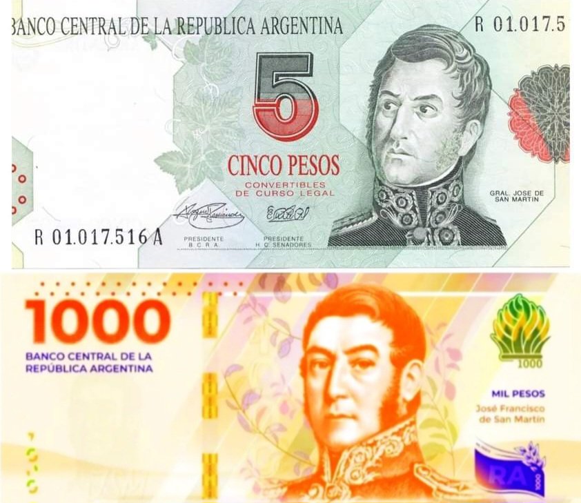 Trumperizar's tweet photo. $5 (1992) = 5 dólares
$1000 (2023) = 1,90 dólares

El Kirchnerismo devaluó hasta a San Martín https://t.co/TzuzaHr8RN