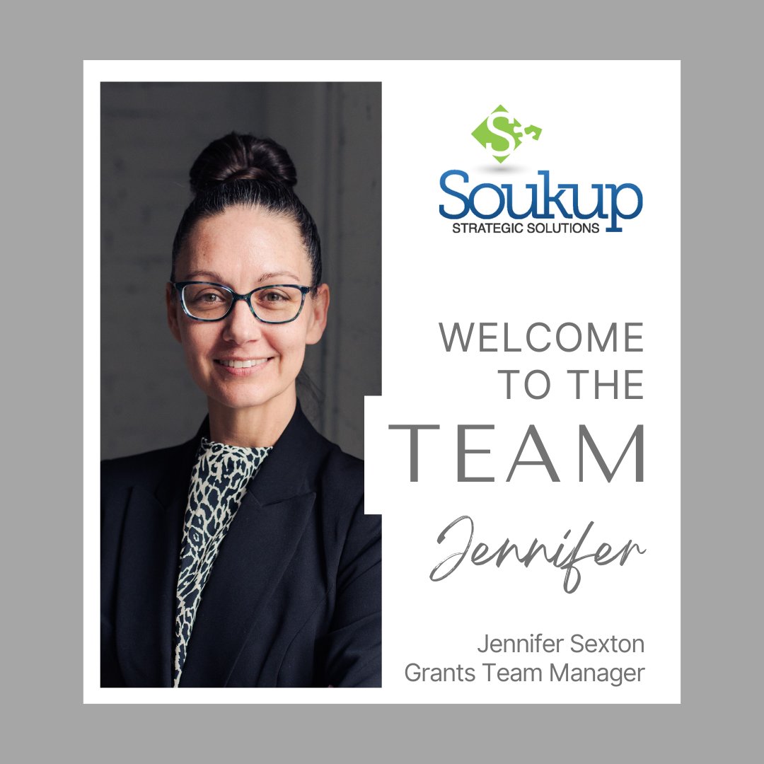SoukupStrategic's tweet photo. We are thrilled to welcome Jennifer S. Sexton as our new Grants Team Manager 😀 She will be responsible for managing the grant writing, research, and reporting activities of the Company. We are excited to have her expertise on the team! 👋🎉 
https://t.co/6E7Wr8RhhF https://t.co/IL0Z8LyrY5
