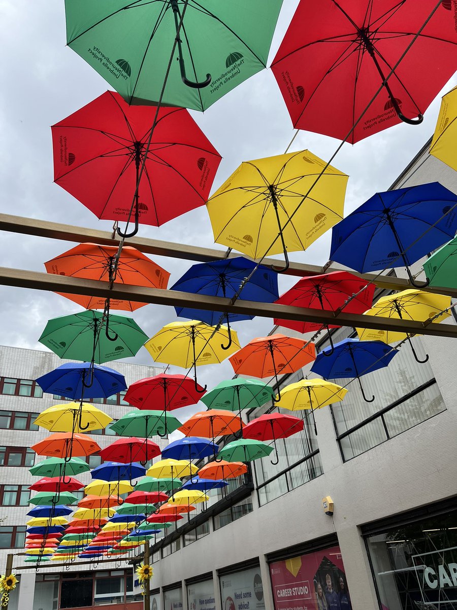 DrWattret's tweet photo. Nice to see the umbrellas brightening up campus. #theumbrellaproject @ADHDFoundation https://t.co/3fHWVpUgml