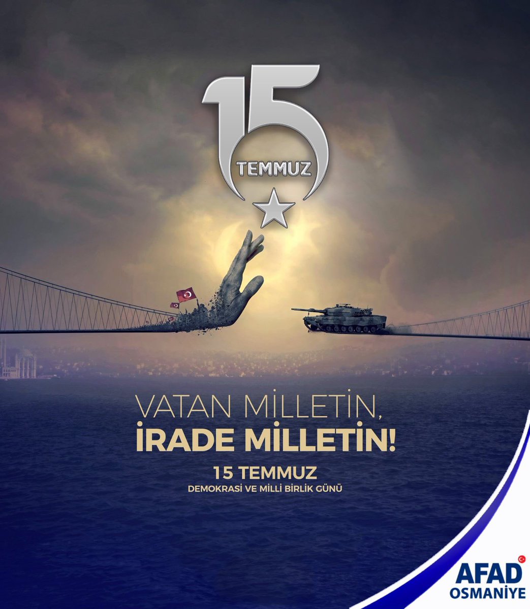 AFAD__Osmaniye's tweet photo. Vatan Milletin ,İrade Milletin!

#15Temmuz Demokrasi ve Millî Birlik Günü'nde tüm şehitlerimizi rahmetle anıyoruz. https://t.co/HTpjvmSdr4