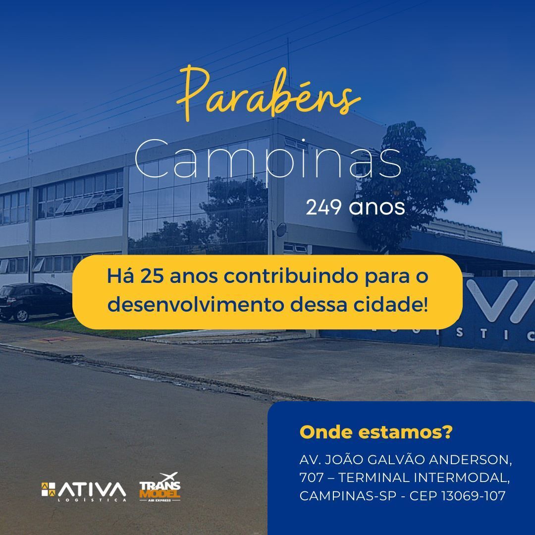 ativalog's tweet photo. Parabéns, Campinas!
Nossa presença em Campinas há 25 anos é motivo de grande satisfação para a Ativa Logística. Durante esse período, tivemos a oportunidade de testemunhar o progresso dessa cidade e contribuir ativamente para o seu desenvolvimento. https://t.co/gTnDq5YFm6
