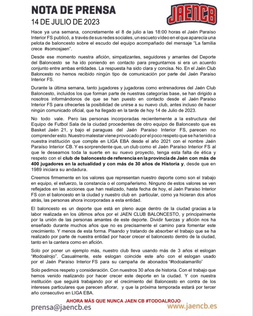 📝Nota de prensa 
#TodoAlRojo