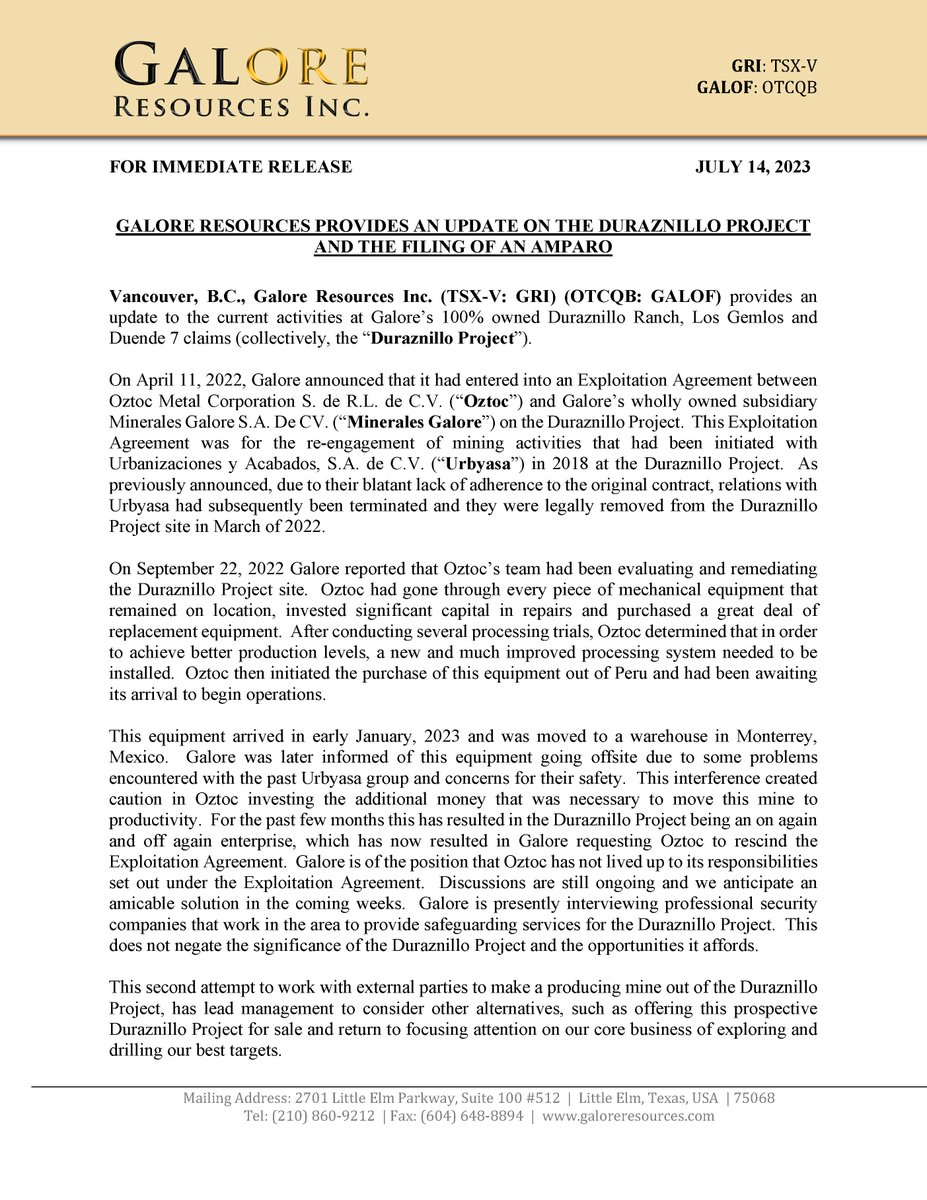 Galore Resources Inc tweet media