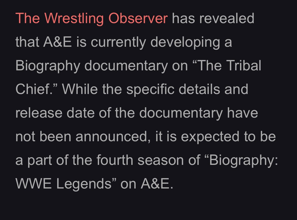 Oh wow, they are doing a documentary about the life and career of Roman Reigns on A&amp;E… I cannot wait to see this!
