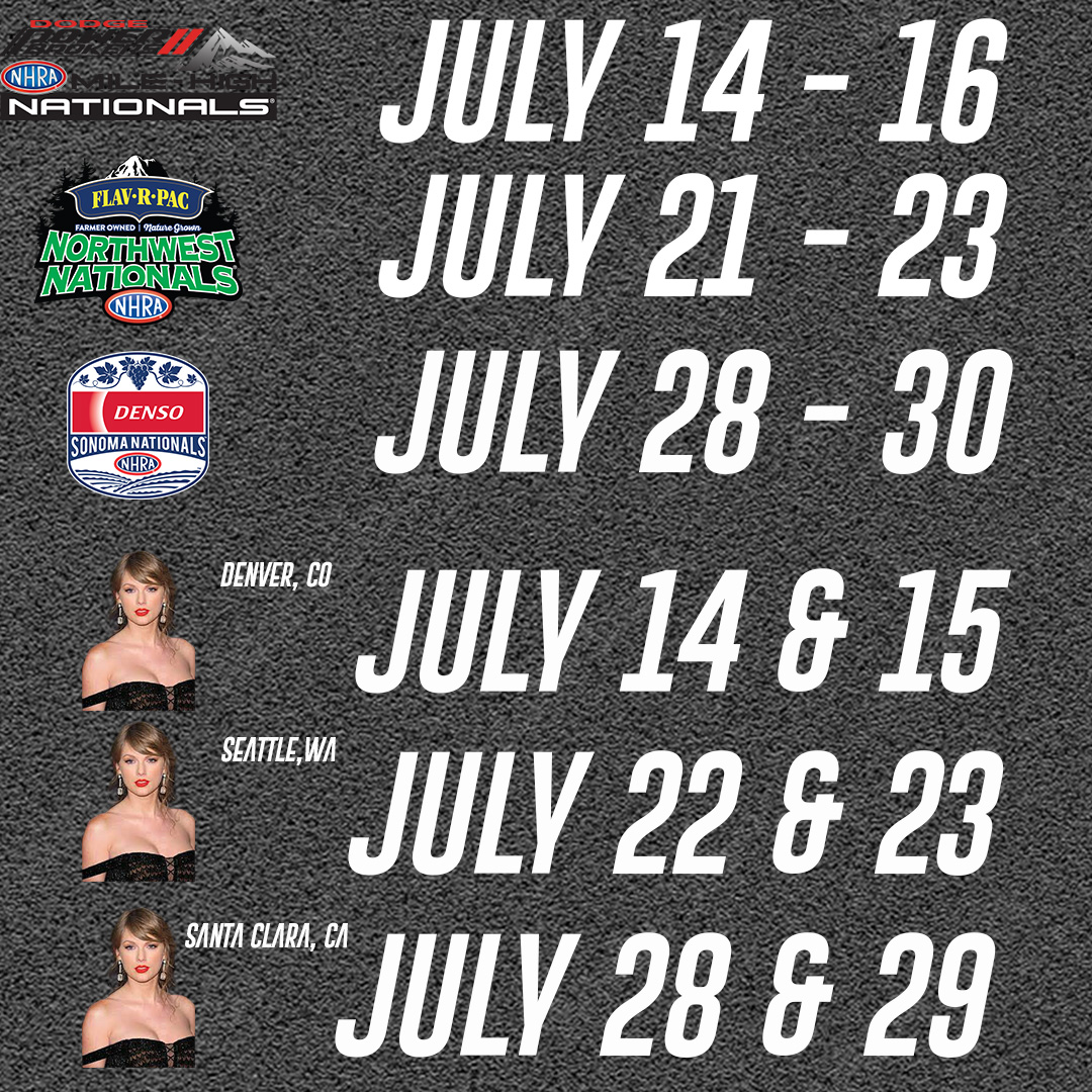 NHRA (@nhra) on Twitter photo Hey <a href="/taylorswift13/">Taylor Swift</a>, we see your Endgame. If you wanted to come to a race, all you had to do was ask... 😏 Hey <a href="/taylorswift13/">Taylor Swift</a>, we see your Endgame. If you wanted to come to a race, all you had to do was ask... 😏