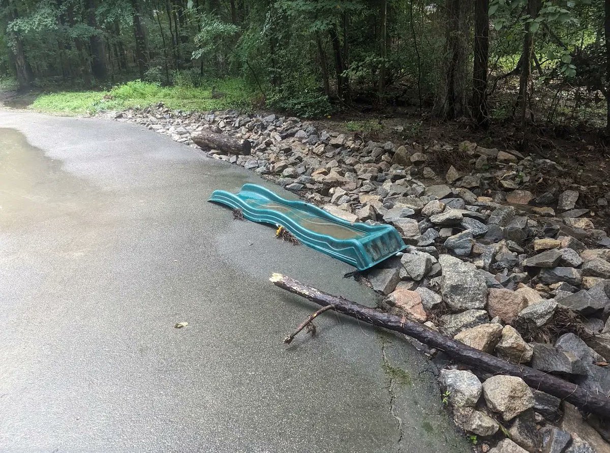Might be a bit of rain out there on the greenways this weekend.  Possibly some debris.  Found this on the Simms Branch Trail in North Raleigh, while running the Sir Walter Running Tour de Walter weekly segment here: buff.ly/46R2De0