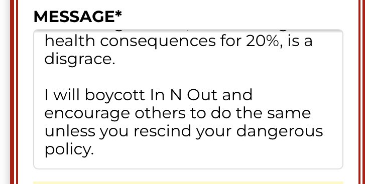 danaparish's tweet photo. I sent this note to In N Out. 

You can also call them 800-786-1000

Their food sucks, too. https://t.co/LVEb8pluQH
