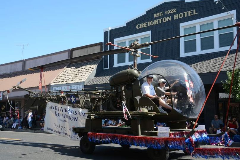 CastleAirMuseum's tweet photo. The Museum was in the Atwater July 4th Parade, and turned quite a few heads with Kim and Mike in the cockpit of our Bell H-13 MASH Helicopter. Great job to Kim and volunteers for setting this up! https://t.co/gxZOvyg5zl