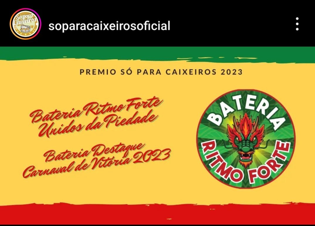 Jrpuxetaa's tweet photo. Segundo ano consecutivo ganhando o prêmio #soparacaixeiros, isso é fruto do nosso empenho e dedicação. Parabéns Ritmo Forte! 🥁 https://t.co/ljjbVQK5tx