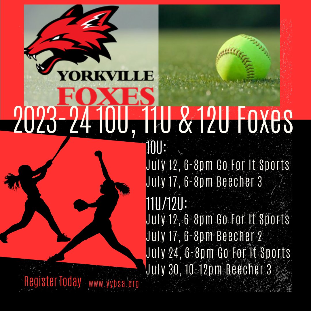 Next round of softball tryouts for 10U/11U/12U on Monday, July 17th from 6-8pm at Beecher Fields.

Pre-register for tryouts at:

clubs.bluesombrero.com/Default.aspx?t…

#tryouts #softball #FoxesFamily #FoxesForever #10U #11U #12U