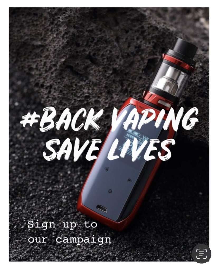 WeVapeUK's tweet photo. Do you want policy makers to #backvaping? Sign up to our campaign:  https://t.co/cypT3DzuLw

#backvapingsavelives https://t.co/Hfm7KkuzaD