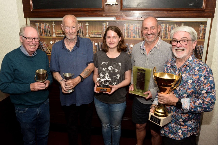 The Winners of the <a href="/SloughWriters/">Slough Writers</a> annual awards L-R Lee Taylor - Poetry Cup, Richard Hill - Sandy Lee Guard Endeavour Cup, Magdalena Farynska -Newcomer of the Year, Neil Dickinson - Writer of the Year, Terry Adlam - Alan Taylor Service to the Group Award