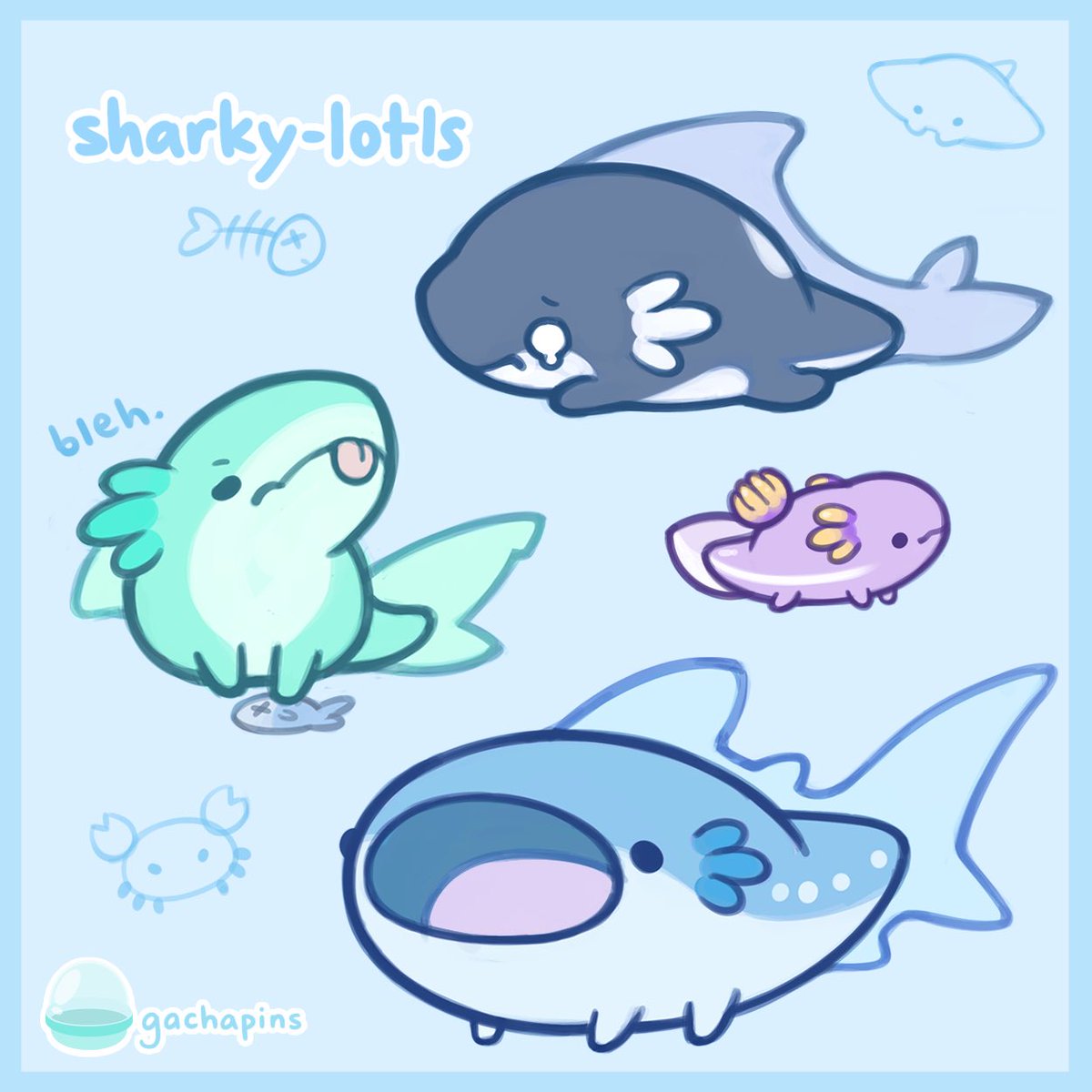 shark day?? have some sharkylotls again 💙 (pins are being made!), image size:1200x1200