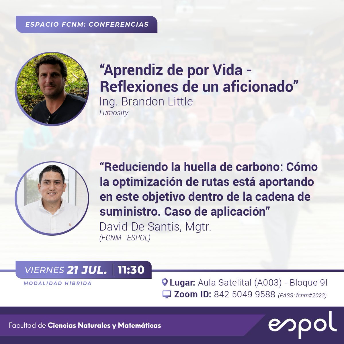 Anunciamos con agrado el próximo ESPACIO FCNM 🙌🏼, en el que tendremos conferencias a cargo del Ing. Brandon Little y el profesor <a href="/DavidADesantis/">David A De Santis B</a> .

📆Los invitamos el viernes 21 de julio desde las 11:30, en el Aula Satelital o vía zoom.