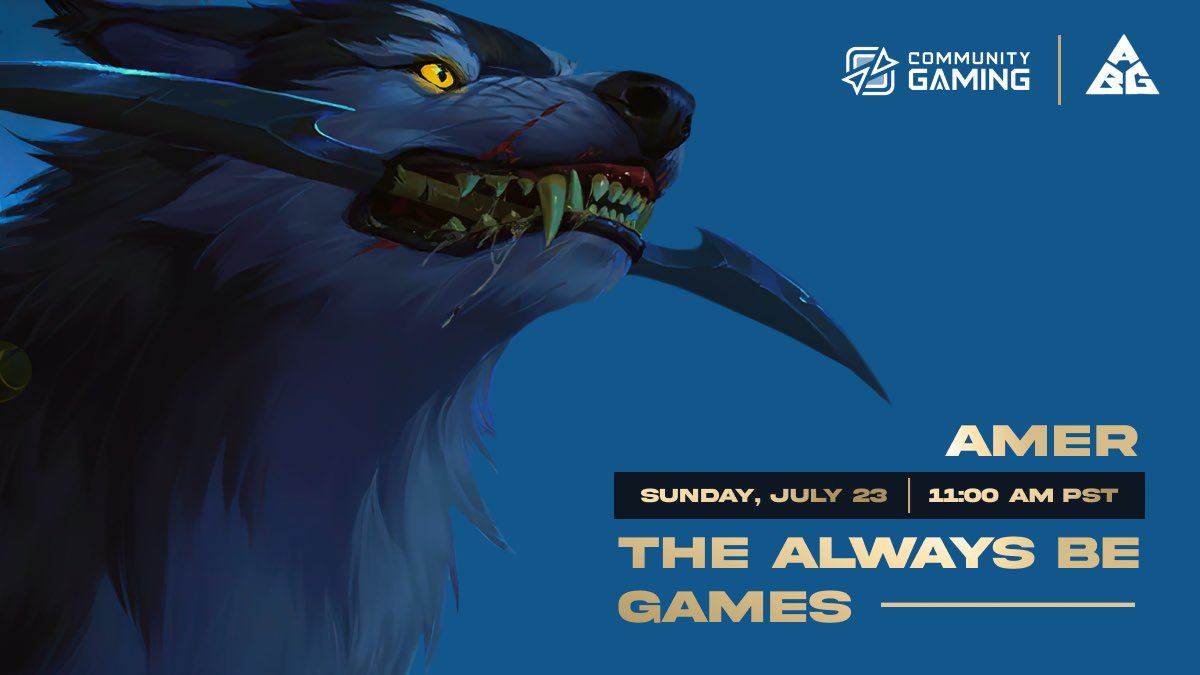 The Always Be Games - AMER Edition🌎

Sunday, July 23rd at 11am PST (GMT -8)

Register on <a href="/CommunityGaming/">Community Gaming</a>: communitygaming.io/tournament/the…
Join the ABG @Discord: discord.gg/cBVFFweVj9 
#TheGames🔺