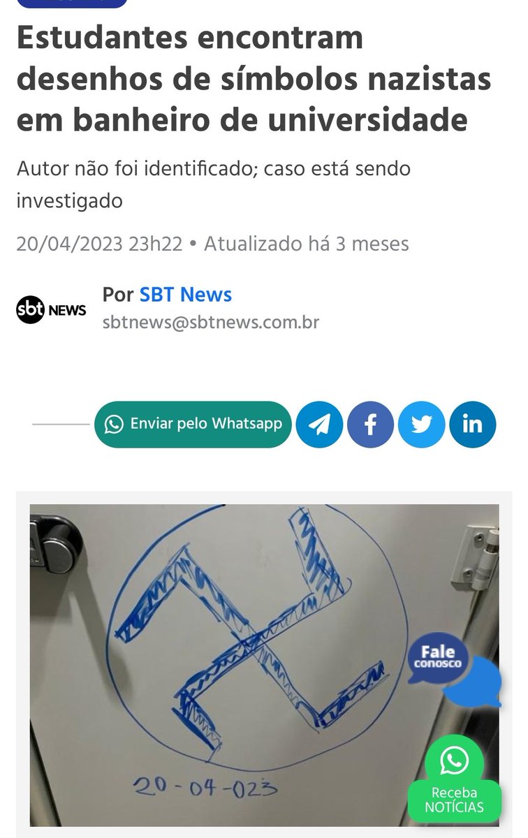 Ederrede16's tweet photo. @MBLivre Várias universidades com mensagens de nazismo, racismo, homofobia... 
Não se interessaram em pintar as paredes dessas universidades tbm?
Aliás quem será q pintou? 🤔 https://t.co/Zhe9azSGHd
