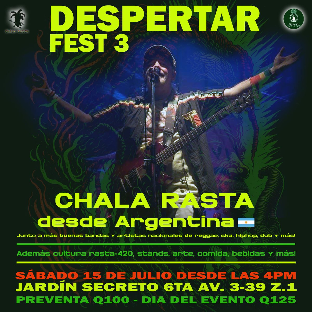 Gira por México y Centroamérica
📅 Sábado 15 de julio
📌 Jardín Secreto 
📍Ciudad de Guatemala 🇬🇹
Entradas en venta en boletia.com
#Reggae
#Gira
#ChalaRasta 
#Guatemala