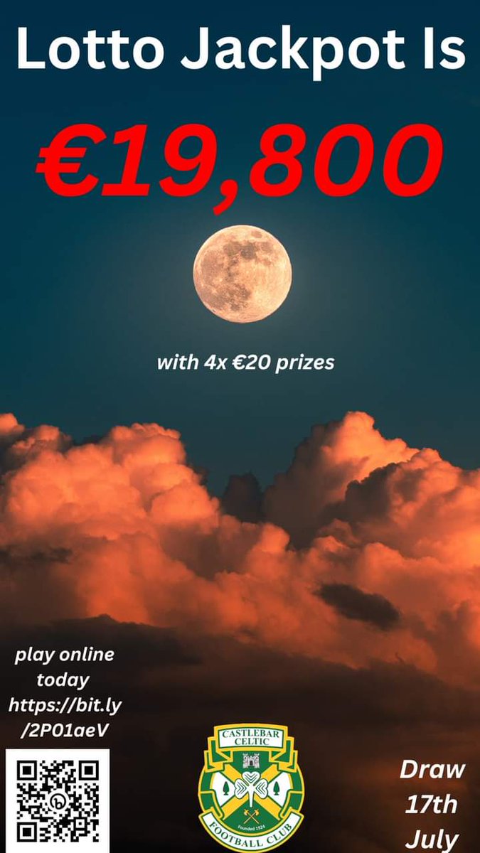 CelticCastlebar's tweet photo. Castlebar Celtic Lotto Jackpot is a massive €19,800 with 4 x €20 prizes, Play via the link below. https://t.co/NtO30jGdzt or scan the QR code ☘️☘️ https://t.co/tAKPr9rpQo