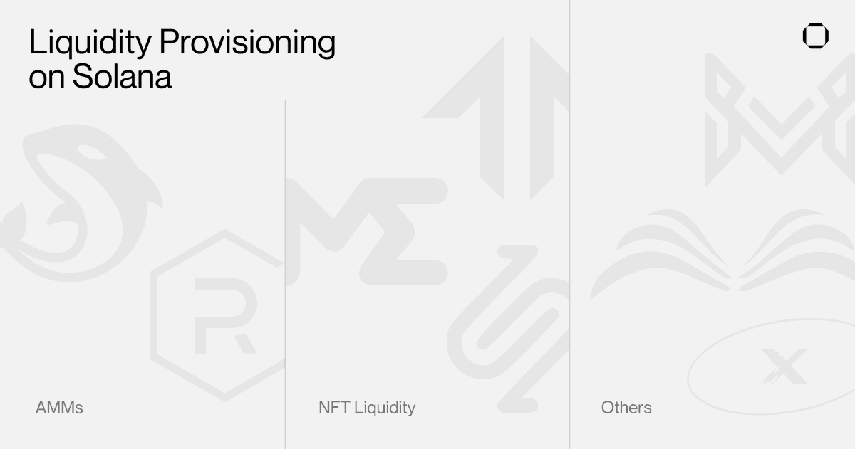 multisig's tweet photo. 5/ On Solana, concentrated liquidity for AMMs has become the standard. Leading DEXs such as @RaydiumProtocol and @Orca_so offer CLMM pools that are more capital efficient.

But liquidity provisioning on Solana also extends to NFT protocols and order books. https://t.co/tO74UY1H1v