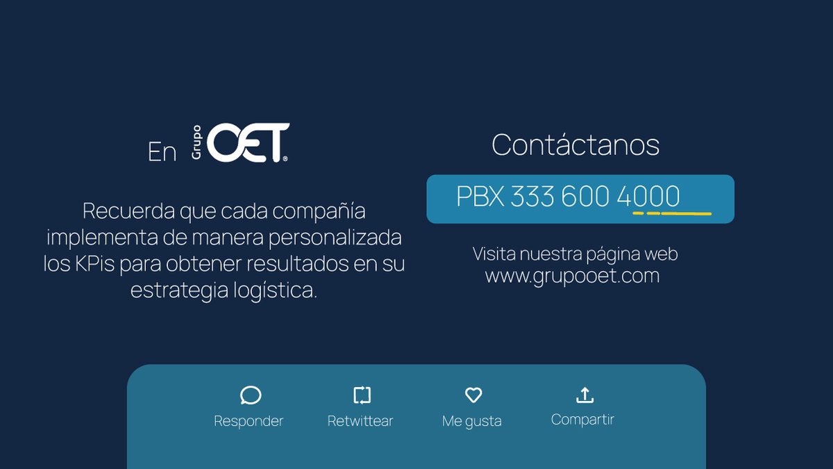 GrupoOET's tweet photo. Un Indicador de desempeño o KPI es fundamental para medir el desempeño de los procesos logísticos, ya que permiten conocer la probabilidad del comportamiento futuro del proceso y eliminar los errores que puedan presentarse.
#Logística #Transporte #CadenadeSuministro #Conductores https://t.co/ZfhGbmrE9O