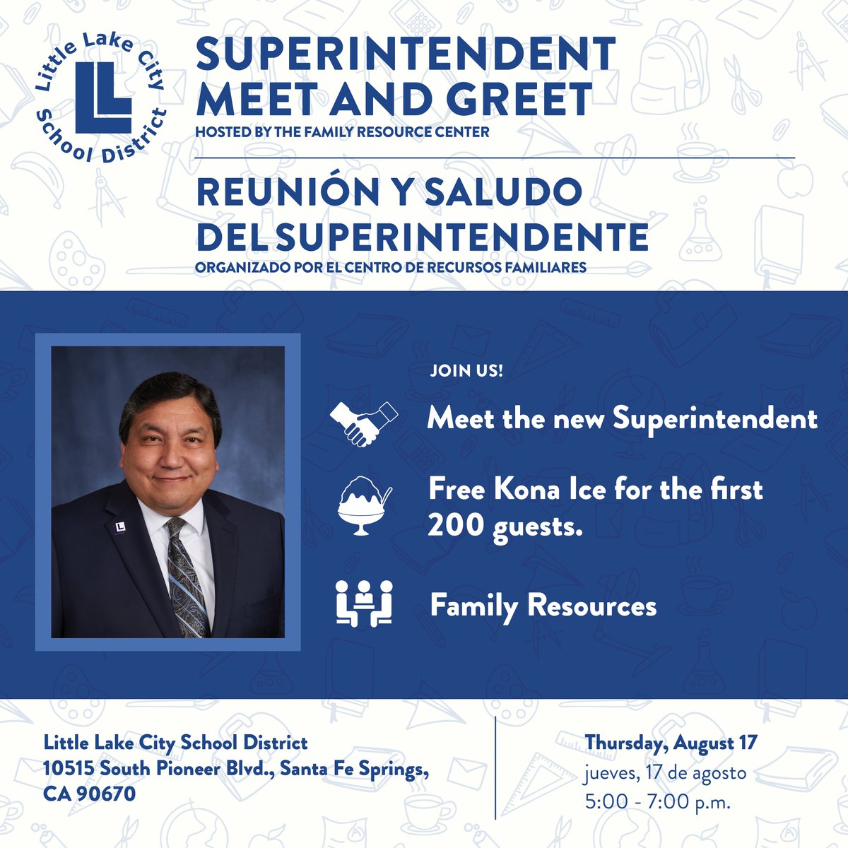 Paddison_ES's tweet photo. 🤩Save the date for a special event and meet our new Superintendent, Mr. Vasquez! Enjoy free Kona Ice🍧 and discover the incredible resources our District offers.

✅RSVP today: https://t.co/gLYjhxx9BW

#PaddisonES #SantaFeSprings #NorwalkCA #CityofDowney #CityofWhittier https://t.co/HnF35D9MTs