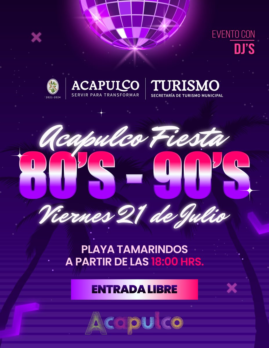 ¡Regresa la Fiesta Retro! 

La <a href="/Sectur_Acapulco/">Secretaría de Turismo de Acapulco</a> te invita a la playa a vivir una fiesta con la mejor música de los 80s y 90s, a cargo de los dj's más icónicos de la vida nocturna de Acapulco.

Disfruta una noche llena de sorpresas, luces, colores y música en vivo. La cita es este