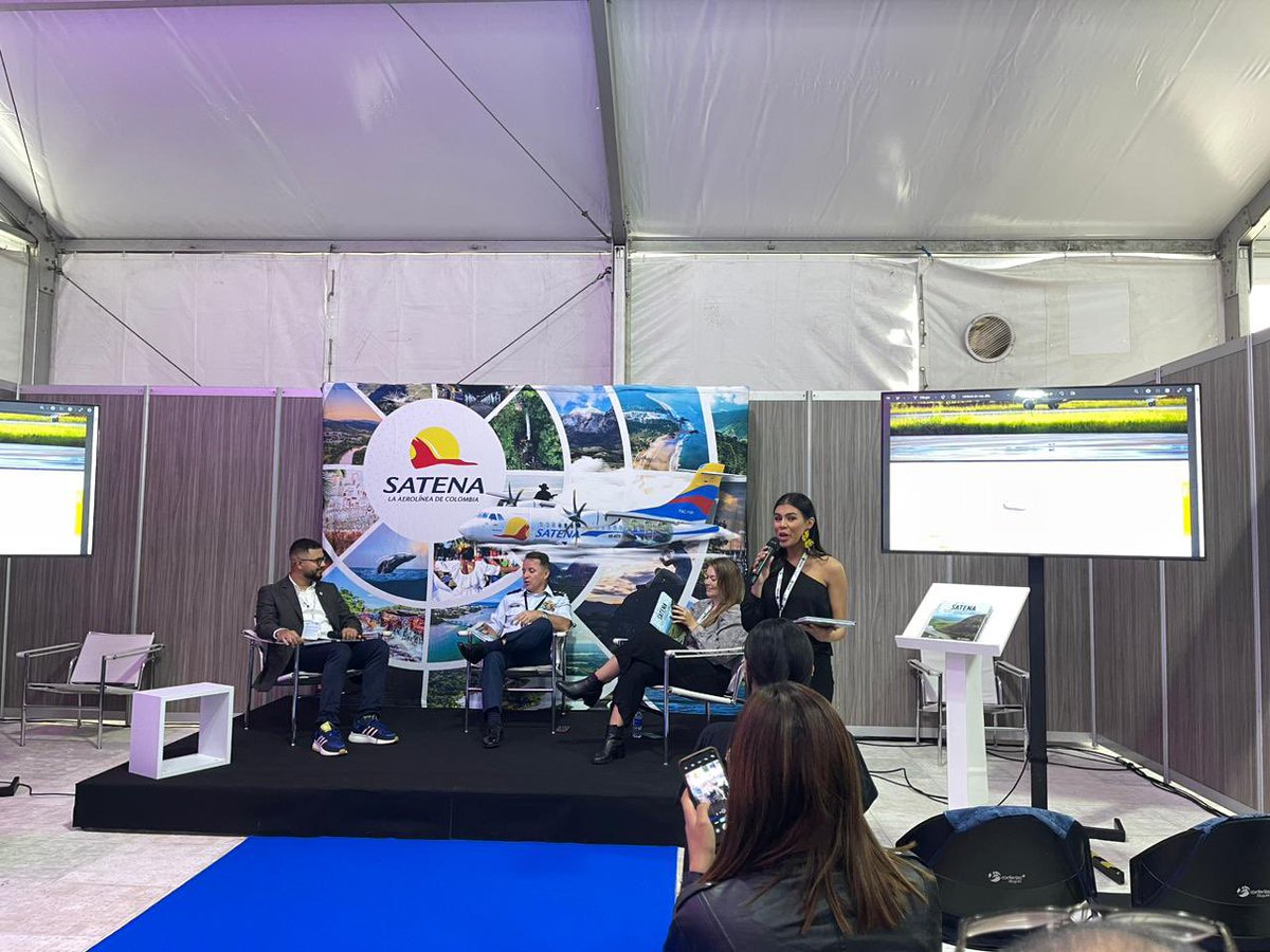 diegoromerov's tweet photo. Hoy en la  #FAIRColombia2023 moderé el panel de lanzamiento del libro, Satena: 61 años conectando el turismo en las regiones colombianas. Junto al Gral Oscar Zuluaga, Presidente de @AerolineaSatena y Vanesa Arteaga del @BureauMedellin hablamos de Turismo, Aviación y Desarrollo. https://t.co/pbASuCsBjd