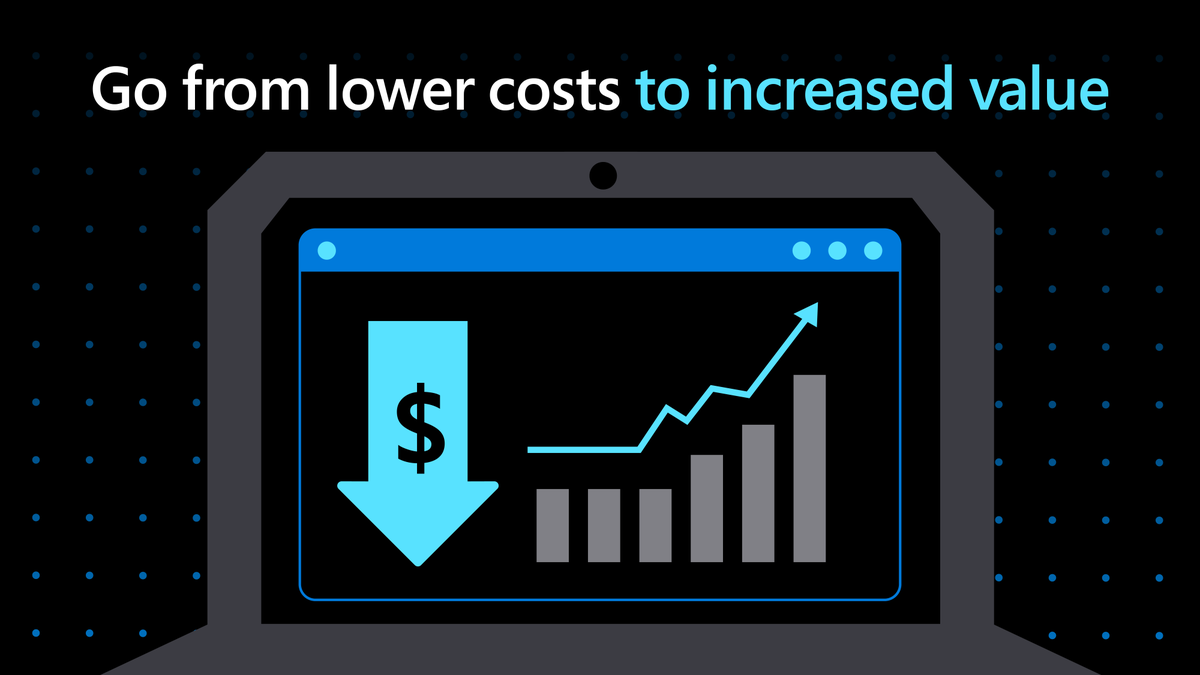 Azure's tweet photo. The Azure variable cost model allows you to reduce costs and simultaneously increase value. 

Learn how to leverage Azure solutions to implement FinOps best practices to maximize your cloud business value. https://t.co/eIjBKIs8MZ #CostManagement #Azure https://t.co/r8pmkToniB