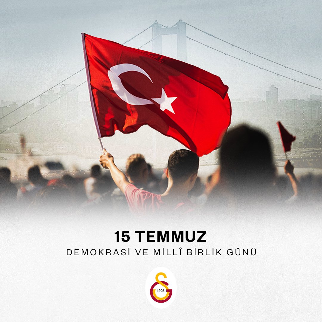 GalatasaraySK's tweet photo. 🇹🇷 Türkiye Cumhuriyeti’nin geleceğini hedef alan, demokrasimize ve ulusal egemenliğimize darbe vurmaya yönelik karanlık geceyi #15Temmuz sabahı aydınlığa çıkaran kahraman milletimizin Demokrasi ve Milli Birlik Günü’nü kutluyor, hain girişimde hayatını kaybetmiş vatandaşlarımızı, polis ve askerlerimizi saygıyla anıyoruz.