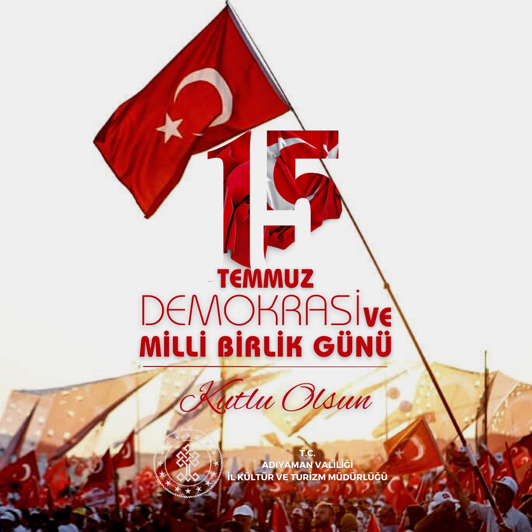 ADKulturTurizm's tweet photo. #15Temmuz hain darbe girişiminin 
7. yıl dönümünde
şehitlerimizi rahmet, 
gazilerimizi minnetle anıyoruz.

Aziz Milletimizin, yüzyılın direnişi ile taçlandırdığı Demokrasi Zaferi’ni kutluyoruz.🇹🇷 https://t.co/xRQ4xYqbQp