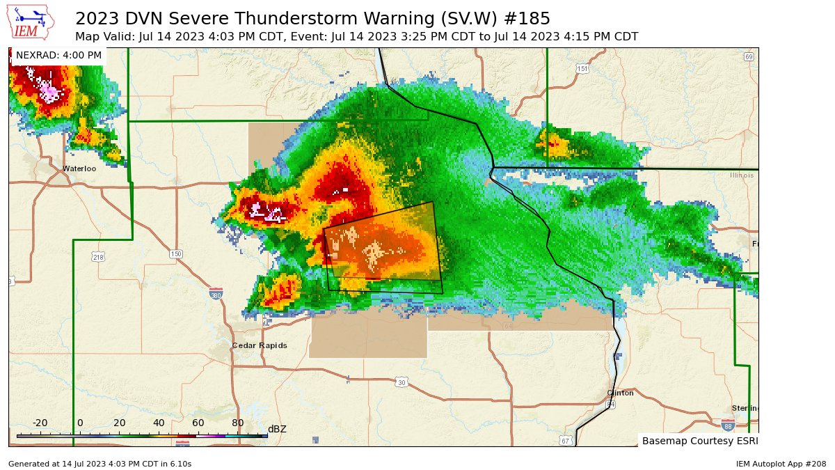 DVN continues Severe Thunderstorm Warning [tornado: POSSIBLE, wind: 60 MPH (RADAR INDICATED), hail: 1.00 IN (RADAR INDICATED)] for Delaware, Dubuque, Jackson, Jones [IA] till 4:15 PM CDT https://t.co/O6VMd0zPEX https://t.co/3GP1UX373T