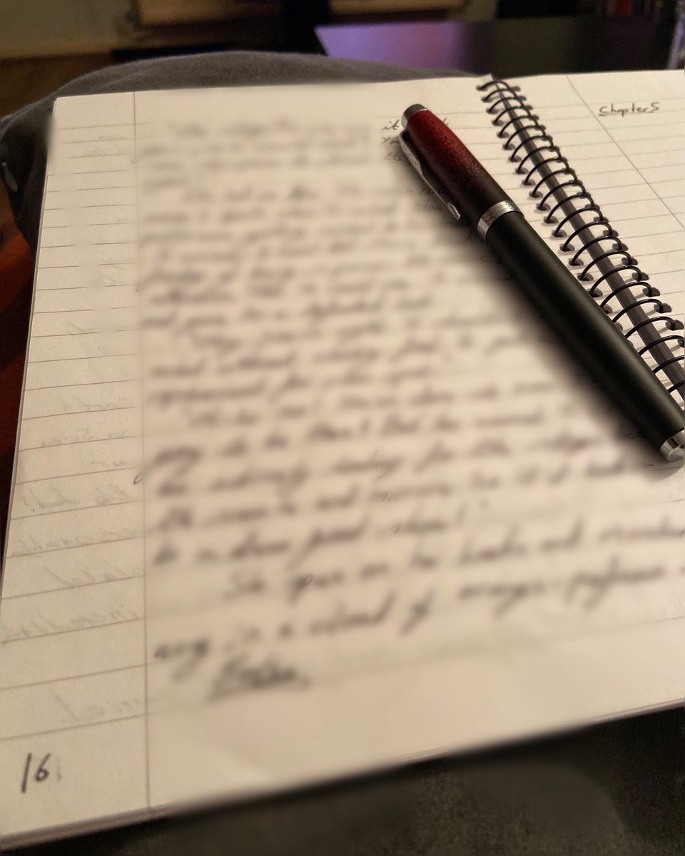 16 pages done. Writing with a fountain pen has been a real boost to my writing. One spooky scene done, and some introductory chapters drafted. Loving the back-to-basic feel of just getting words down without overthinking what I'm writing. #horrorwriting #parkerpens #fountainpen