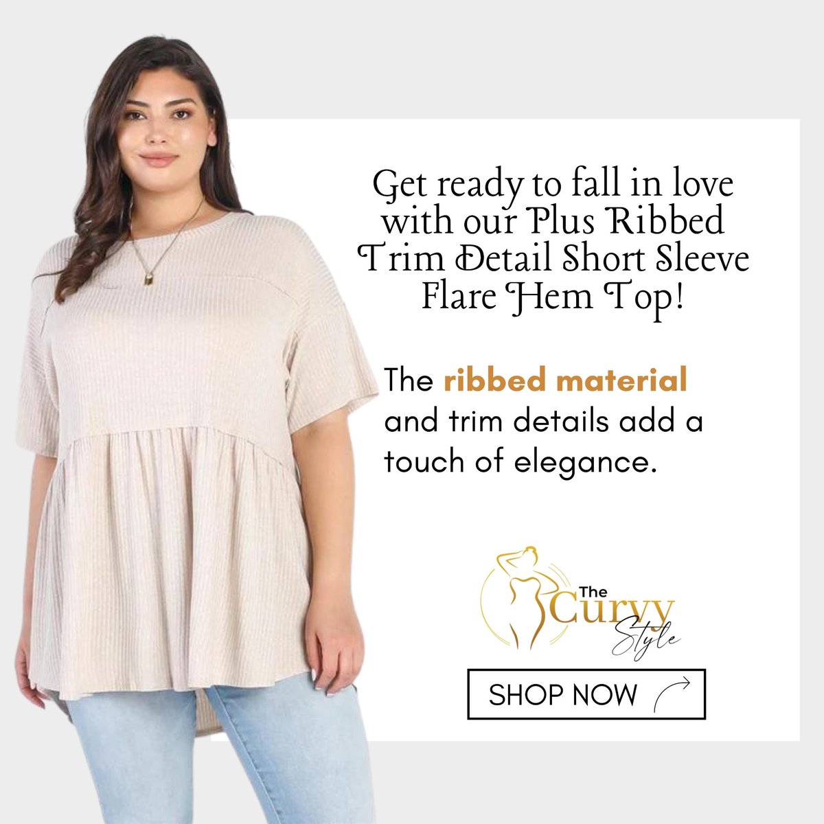 ✨🌸 The ribbed material and trim details add a touch of elegance, while the relaxed fit and flare hem provide comfort and style. Perfect for a casual and trendy lifestyle! . 👉 thecurvystyle.com . #FlareHemTop #RibbedDetail #TrendyFashion