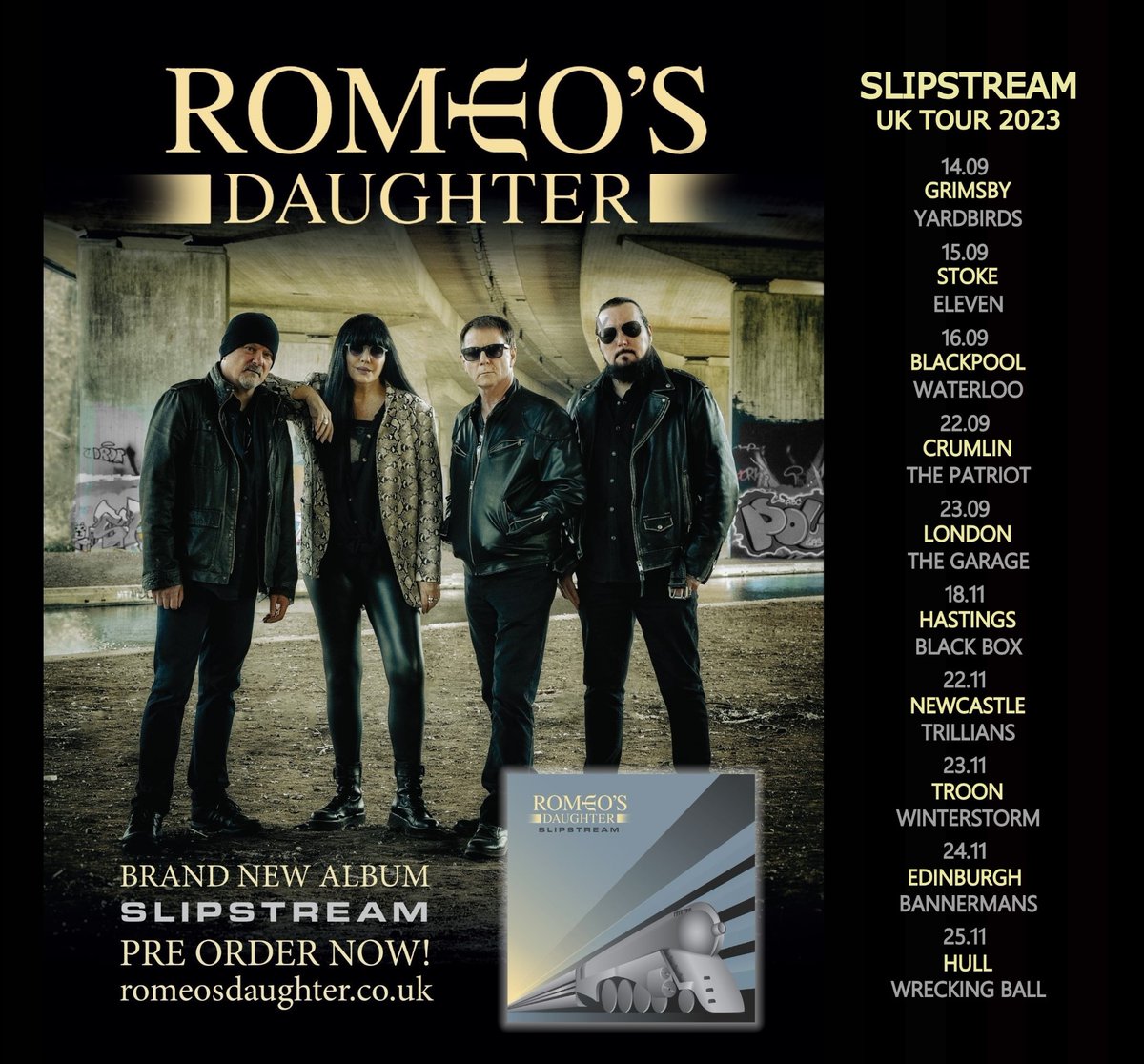 Tickets & Pre Order romeosdaughter.co.uk @romeosdaughter @sweetcrisisband @mattpearceuk @whiteskiesband @YardbirdsRock #ElevenMusicVenue @TheWaterloo_BPL @PatriotHomeOfR1 @TheGarageHQ @BlackBoxHST @TrilliansRock @WinterStormXVI @BannermansBar @WBartscentre #RomeosDaughter