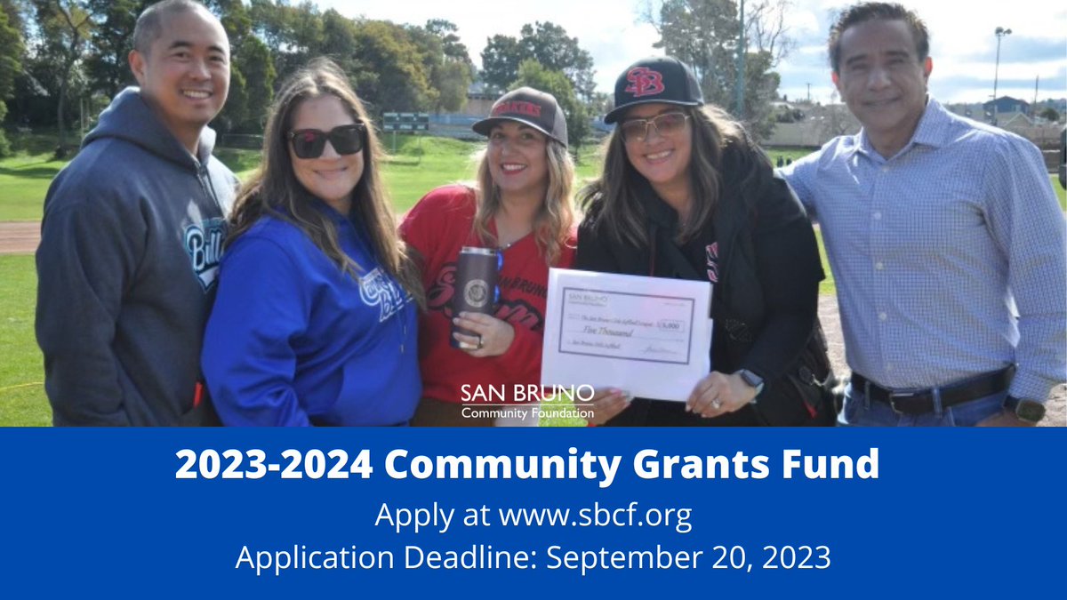 Community Organizations Serving San Bruno: Apply for a Community Grant! To learn more and apply, visit sbcf.org/community-gran…. The application deadline is September 20, 2023. #sanbruno