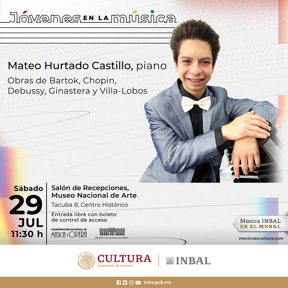 ¡Ya es mañana! Ven a disfrutar las “Danzas búlgaras núm. 2 y núm. 6” de #Bartók, a cargo del joven pianista Mateo Hurtado. Nos vemos a las 11:30 h en el Salón de Recepciones del @MUNALmx #EntradaLibre #MúsicaINBALenelMUNAL