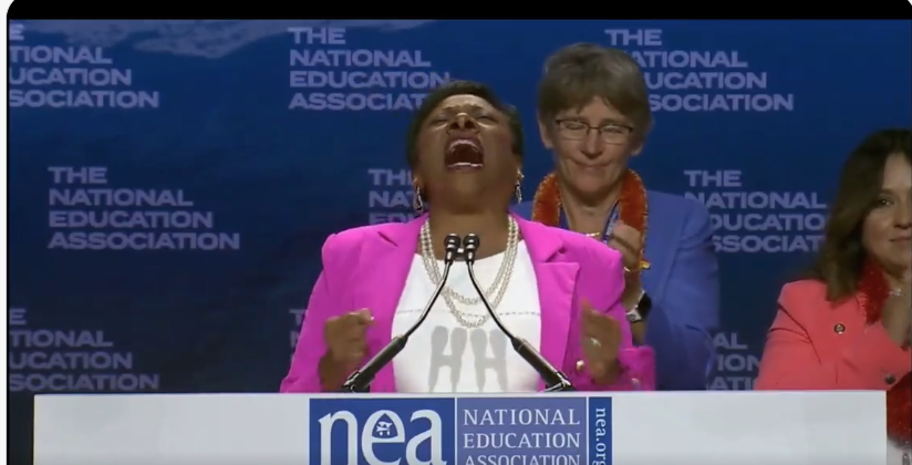 christopherrufo's tweet photo. "You burn with the inner fire of an unbreakable will ... You are the NEA!" 

–Becky Pringle, teachers union president https://t.co/iF8ClJr0Nl