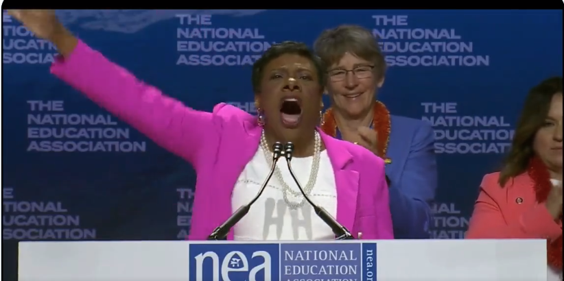 christopherrufo's tweet photo. "You burn with the inner fire of an unbreakable will ... You are the NEA!" 

–Becky Pringle, teachers union president https://t.co/iF8ClJr0Nl