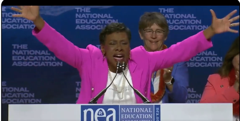 christopherrufo's tweet photo. "You burn with the inner fire of an unbreakable will ... You are the NEA!" 

–Becky Pringle, teachers union president https://t.co/iF8ClJr0Nl