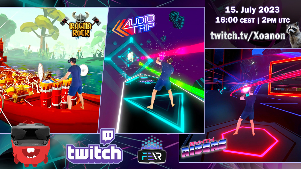 Music & dancing! #Stream NOW with #Ragnarock, #AudioTrip & #SynthRiders! Song requests open!🎶

➡️twitch.tv/xoanon🦝

#Twitch #VirtualReality #VR #Ragnarock #SupportSmallStreamers @pulsoid_app @LIV @ragnarock_game @WanadevStudio @synthridersvr @AudioTripVR #TwitchStreamers