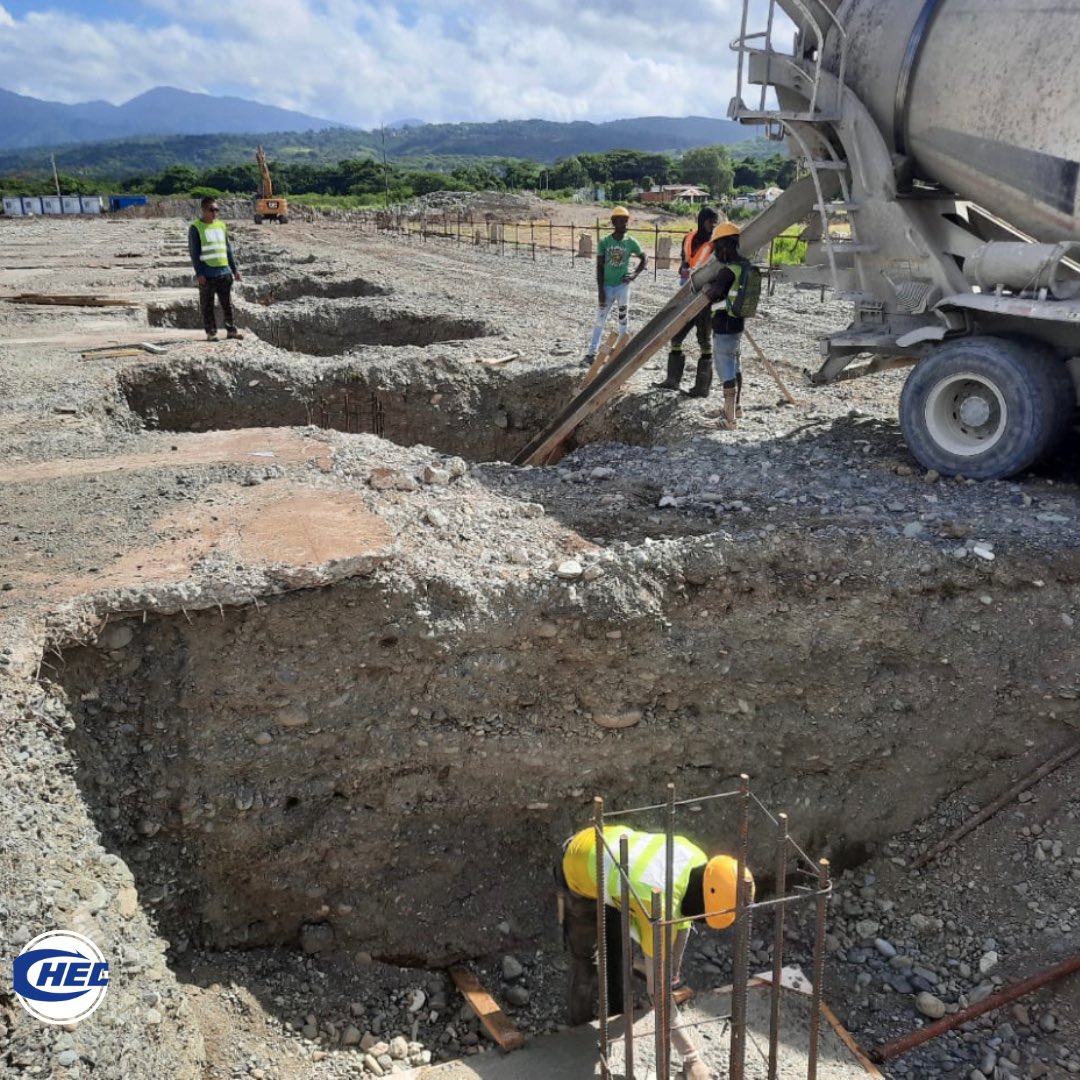 CHECJamaica's tweet photo. 🏢 Exciting update on the #MBUC project! 🚧 Concrete pouring is currently underway for the foundation footing at the main building (Block I). 

💪 Construction progress is in full swing as we lay the strong foundation for this remarkable development. 

# CHECJamaica #MBUC https://t.co/e6nhZkY58P