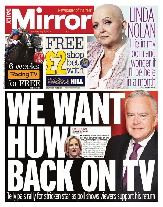 Tomorrows Papers Today on Twitter "Saturday's Mirror We Want Huw Back