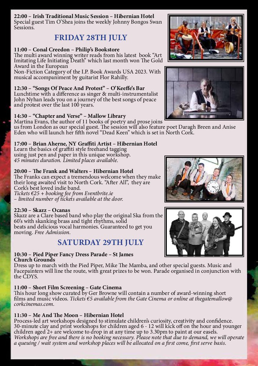 Mallow Arts Festival 2023 Programme of Events Wednesday to Friday