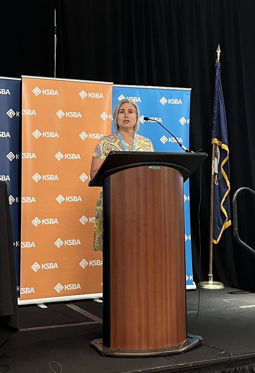 ksbanews's tweet photo. Cory Sharrad @grwinc vice president thanks board members for their service to Kentucky’s students at the opening session of #KSBASummer23. https://t.co/kpOL7tuhZo