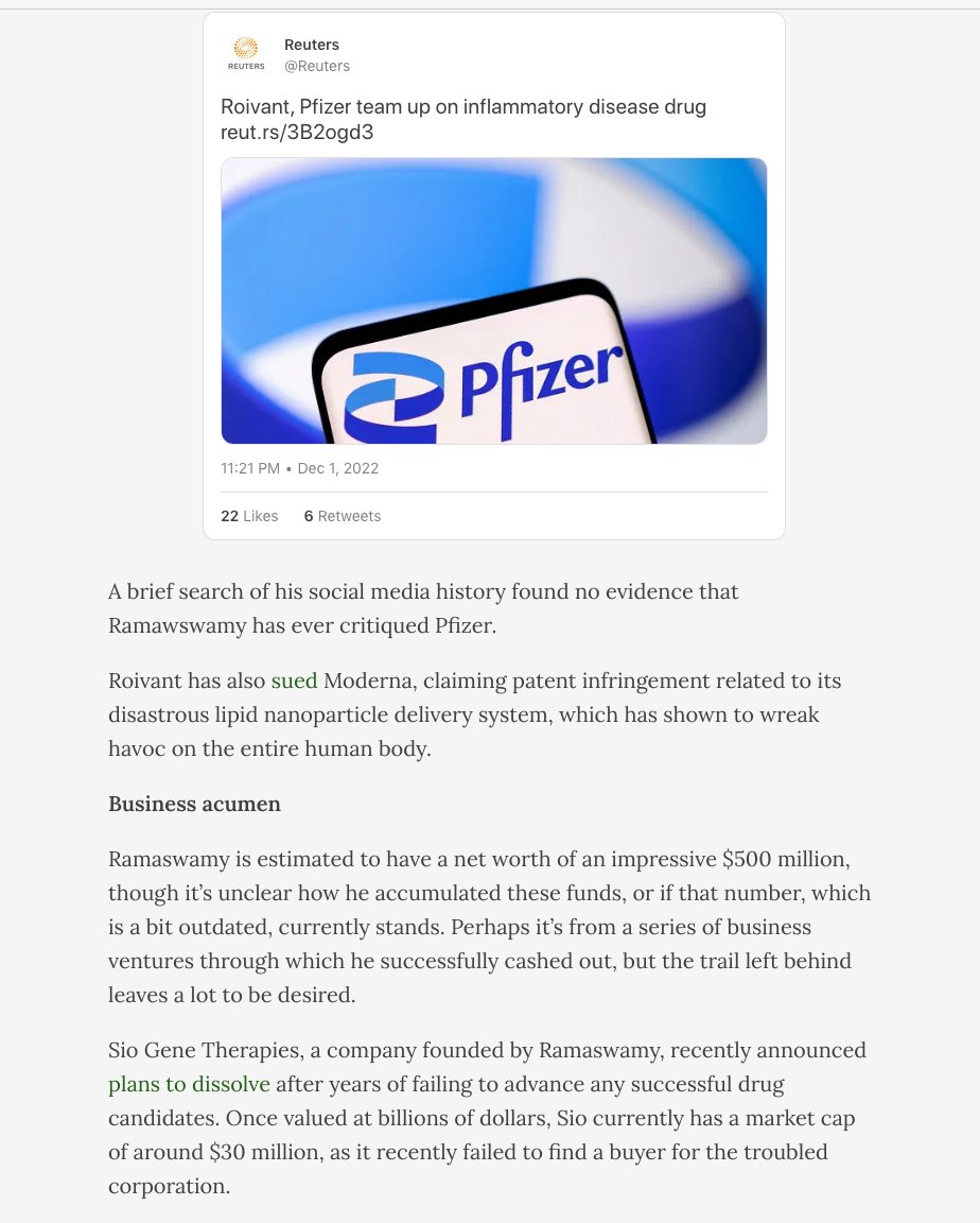 #VivekRamaswamy has extensive partnerships with Pfizer, sued Moderna for infringing on HIS Lipid Nanoparticle Technology, is a huge advocate of deadly mRNA injections & genetic editing of humans, a #WEF policy. His stock is down 99.5% & went President.
https://t.co/qRcLYyZPsJ https://t.co/tZEsfigZVT