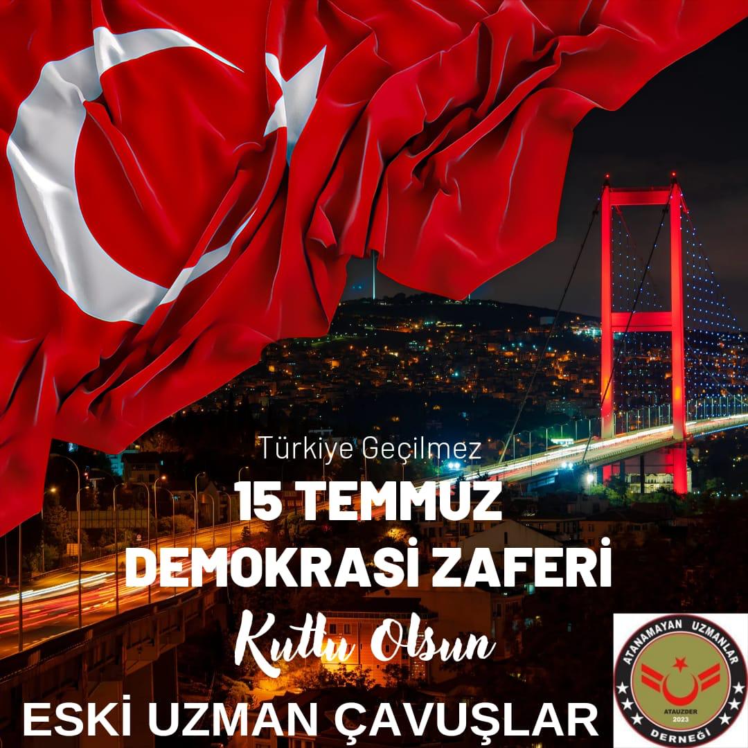 Bu Millet 15Temmuz’da Kahraman'lık destanı yazdı. Yüzyılın Kahramanları, bu Vatan Toprakları üzerinde Ezan sesini susturmaya çalışanlara, bu milleti bölmeye çalışanlara geçit vermedi.

💥#15Temmuz Demokrasi ve Milli Birlik Günü 
UNUTURSAK KANIMIZ KURUSUN.
#EskiUzmanÇavuşlar